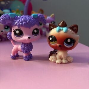 Purple and pink poodle and Brown heterochromia cat Pet Figure LPS